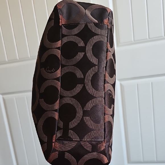 Coach Madison Tribeca Op Art Signature Brown Tote Bag Silver Chain Strap EUC - Picture 12 of 15